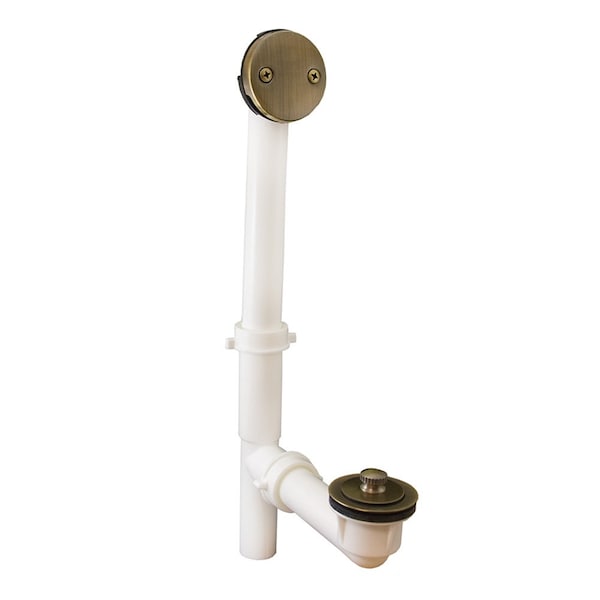 Jones Stephens Antique Brass Two-Hole Friction Lift Bath Waste Kit, Tubular Full Kit, PVC P3751AB - main